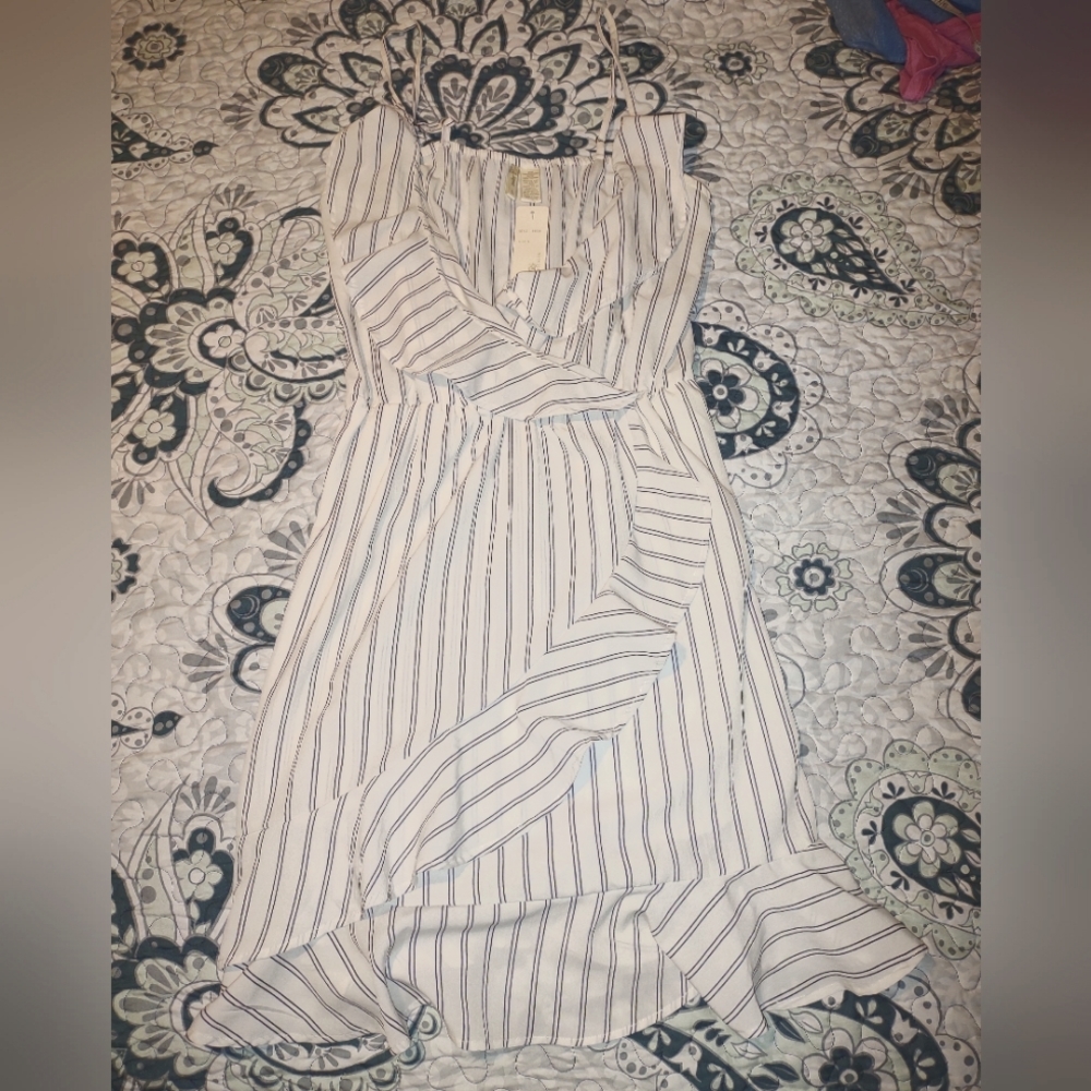 Blue & White Striped Mini Dress Japna